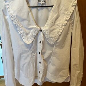 GANNI Cotton Poplin Pilgrim Collar White Button-Up Women's Top
